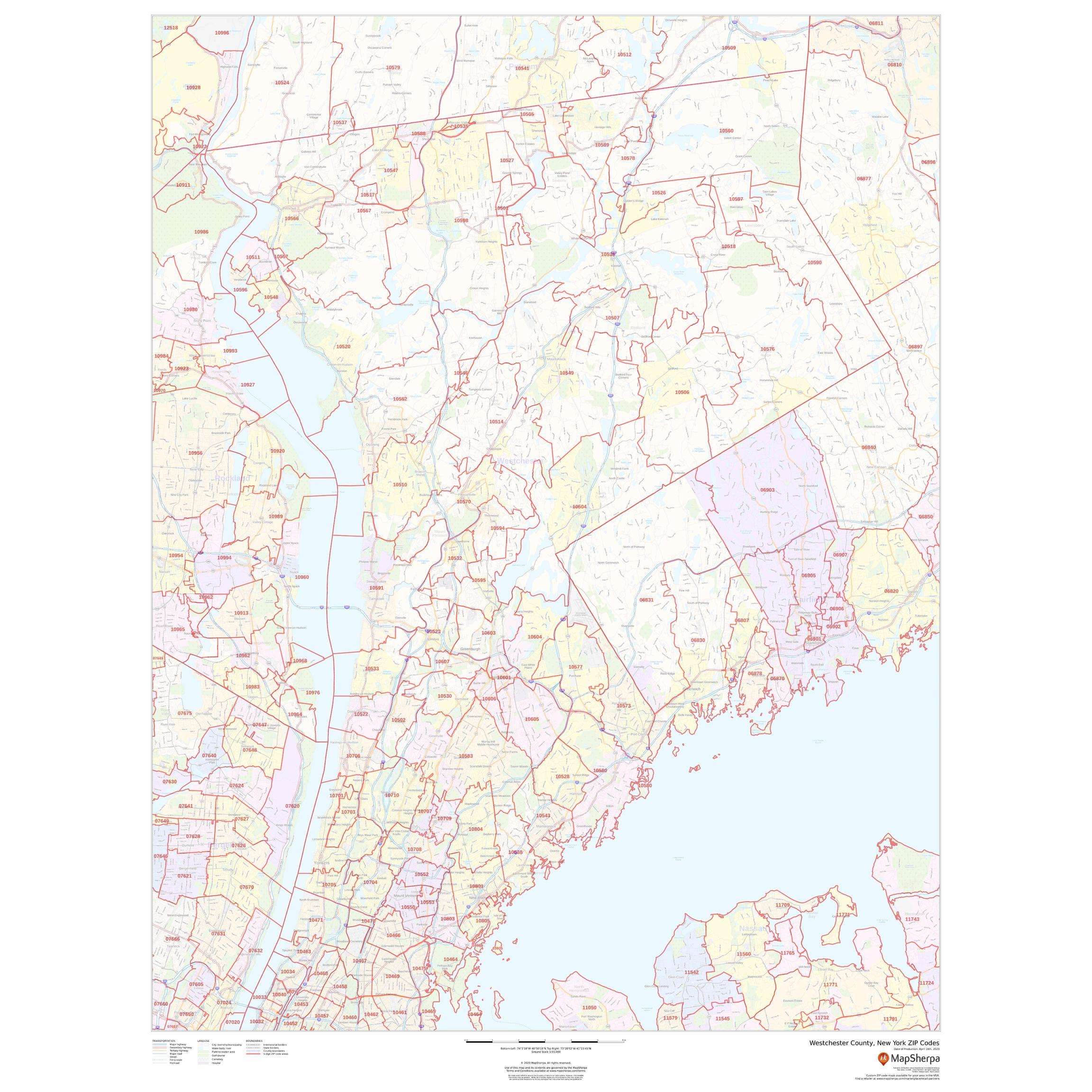 Westchester County New York Zip Codes By Map Sherpa The Map Shop