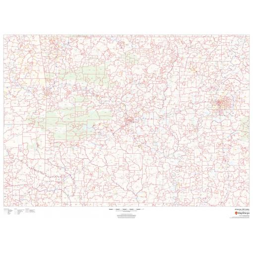 Arkansas ZIP code map from The Map Shop showcasing detailed postal boundaries and geographic features, ideal for navigation, planning, and geographic analysis.