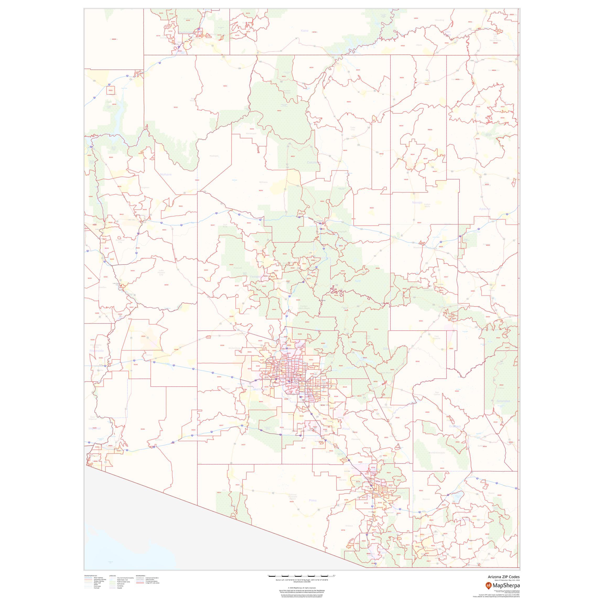 Arizona Zip Code Map By Map Sherpa The Map Shop
