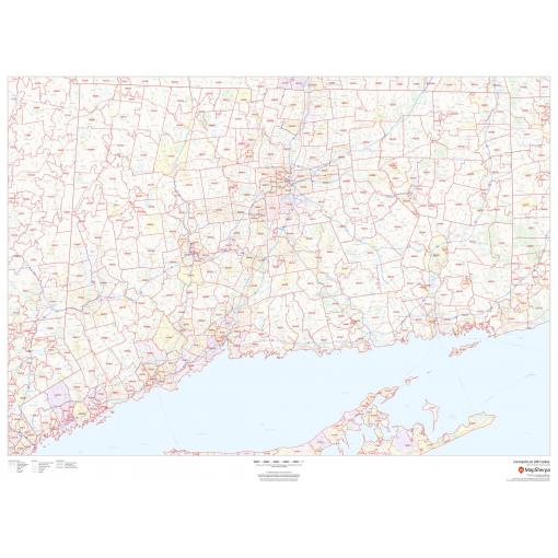 Detailed Connecticut ZIP code map from The Map Shop, illustrating postal boundaries, roads, and geographic features for accurate navigation and address validation.