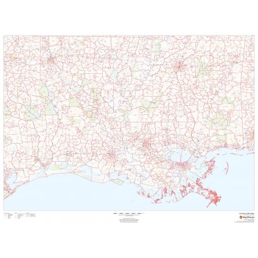 Detailed Louisiana ZIP code map showing boundaries, cities, and postal regions, ideal for navigation, mailing, or geographic analysis from The Map Shop.