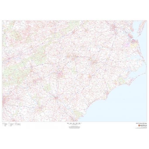 North Carolina ZIP code map with detailed roads and boundaries, ideal for geographic analysis, travel planning, or finding specific locations within the state. The Map Shop offers extensive map products.