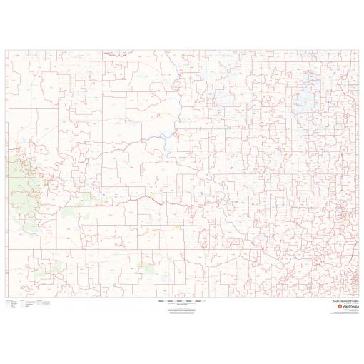 Detailed South Dakota ZIP code map from The Map Shop, showing county boundaries, rivers, and city layouts for efficient navigation and geographic reference.