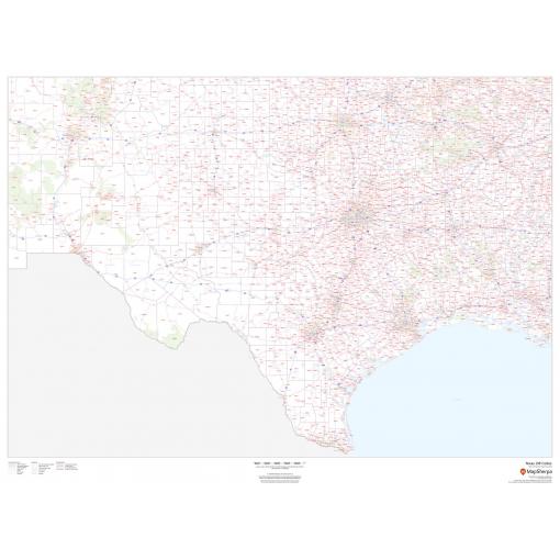 Detailed Texas map with ZIP code boundaries, roads, and geographic features from The Map Shop, ideal for navigation, research, and geographic analysis.
