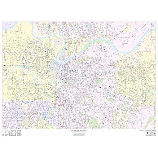 Map of Kansas City Missouri with detailed streets, highways, and parks, perfect for navigation, travel planning, and outdoor activities, provided by The Map Shop, a trusted source for high-quality maps.