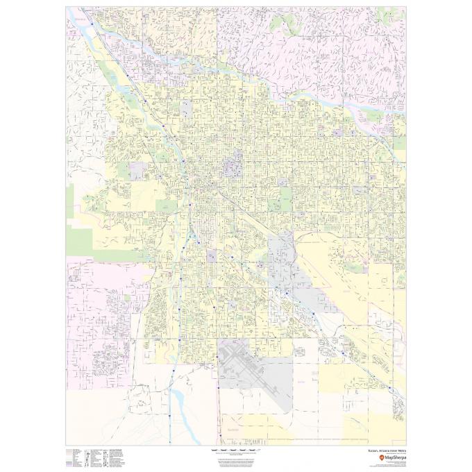 Maps of Tucson Arizona showing detailed city streets, highways, parks, and geographic features from The Map Shop, ideal for navigation, travel planning, and outdoor activities.