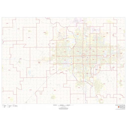 ZIP code map of Wichita, Kansas with detailed boundary outlines and postal regions, sourced from MapShop. Perfect for navigation, mailing, and geographic reference.