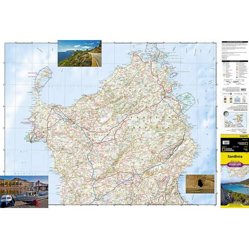 Detailed road and topographic map of Sardinia, Italy featuring scenic coastal routes, hiking trails, and navigation details for travel, adventure, and exploration. Perfect for outdoor enthusiasts and travelers.
