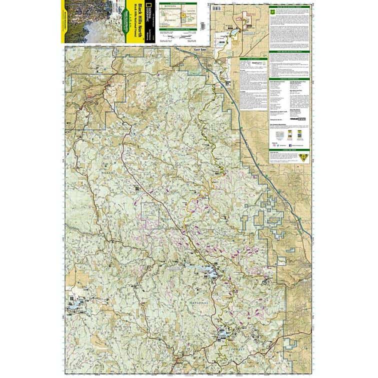 Detailed topographic map of Black Hills North, South Dakota, showing hiking trails, roads, natural features for outdoor recreation, tourism, and geographic exploration.