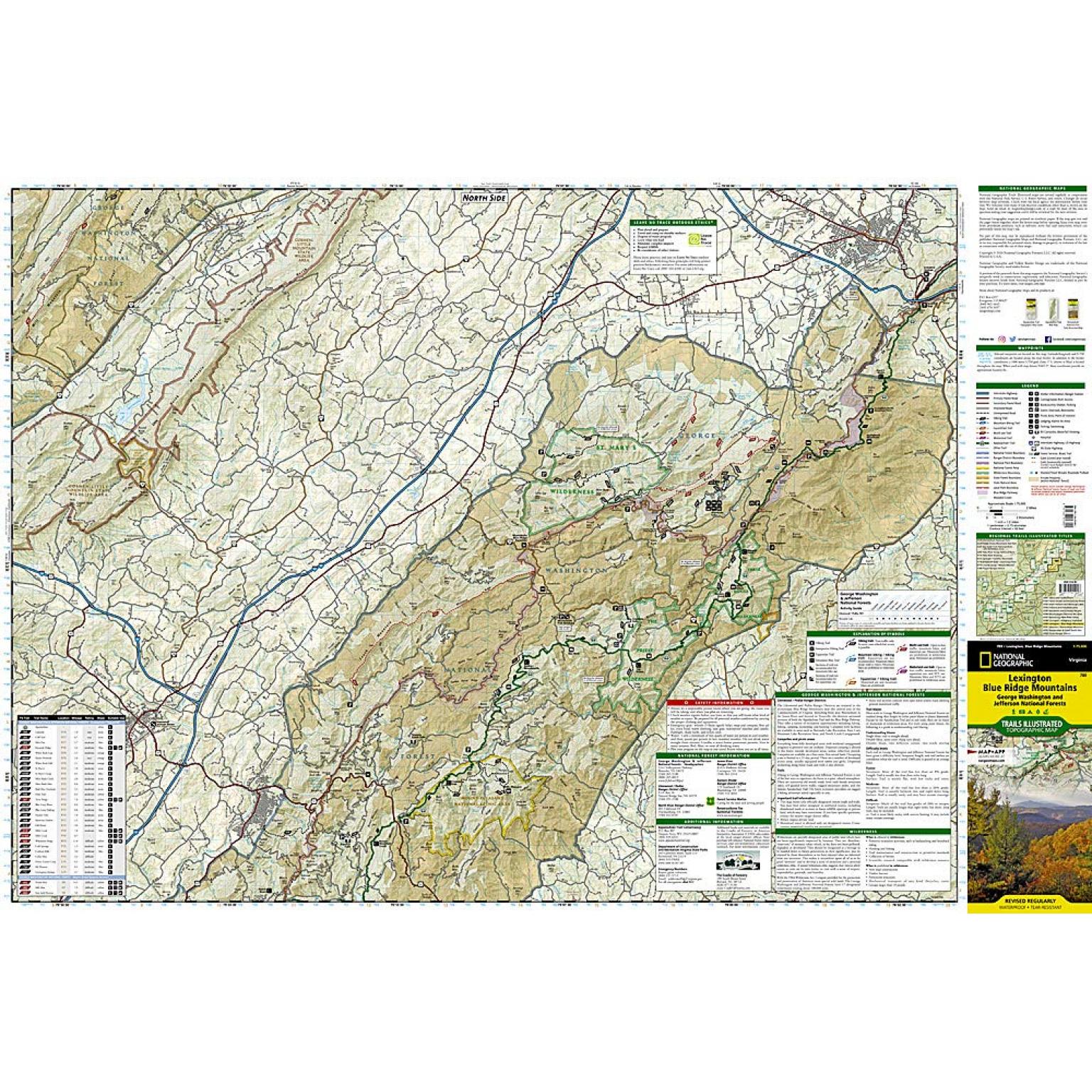 National Geographic - Lexington, Blue Ridge Mts [George Washington and Jefferson National Forests] - Trails Illustrated Folding Travel Map - Image 4