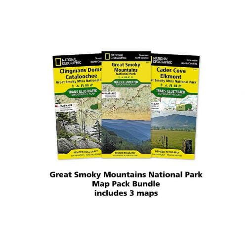 Detailed maps of Great Smoky Mountains National Park with topographic features, hiking trails, and scenic views for outdoor adventure planning. Includes three waterproof, tear-resistant maps.