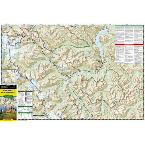 Detailed topographic map of Banff North, featuring national parks, mountain ranges, trails, and key geographic landmarks for outdoor enthusiasts and travelers.
