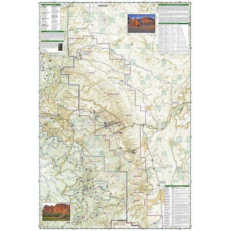 Detailed topographic map of Capitol Reef National Park with elevation contours, trails, scenic viewpoints, and geographic features, ideal for outdoor adventures, hiking, and camping enthusiasts.