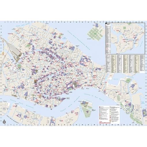 Detailed Venice city map with landmarks, streets, and water channels, ideal for travelers and tourists exploring Italy's unique canal city.