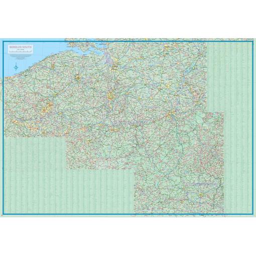 Detailed map of Benelux South showing roads, cities, and geographic features, ideal for travel planning and navigation in Belgium, Netherlands, and Luxembourg.