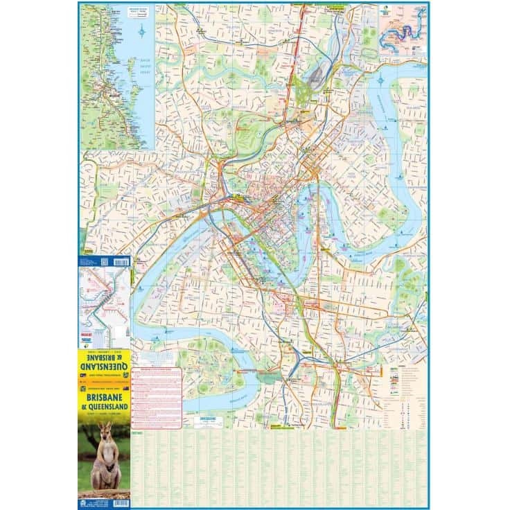 Detailed map of Brisbane and Queensland featuring city streets, highways, parks, and geographical features, ideal for navigation and travel planning.