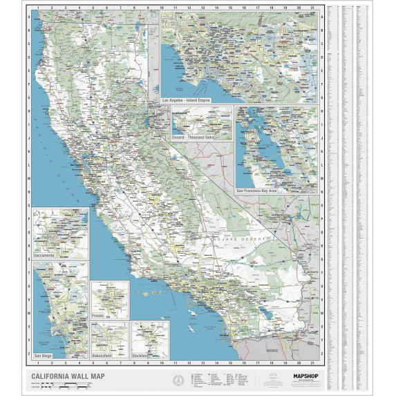 Detailed California wall map highlighting major cities, highways, parks, and regions for enhanced navigation and geographic understanding.