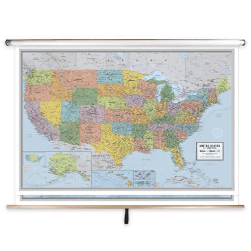 Detailed map of the United States with colorful state boundaries, ideal for geographic education, travel planning, and navigation - available from The Map Shop.