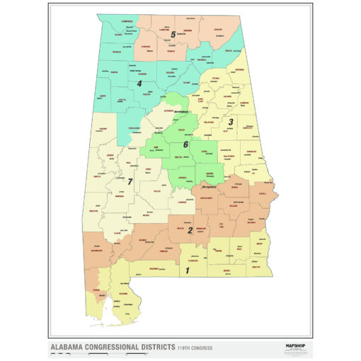 Alabama 2024 Congressional Districts Wall Map by MapShop