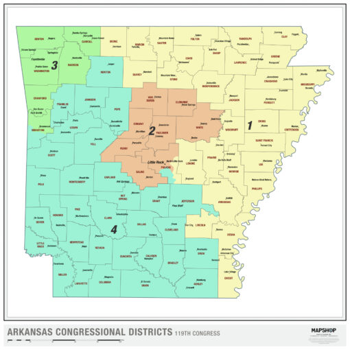 Arkansas 2024 Congressional Districts Wall Map by MapShop