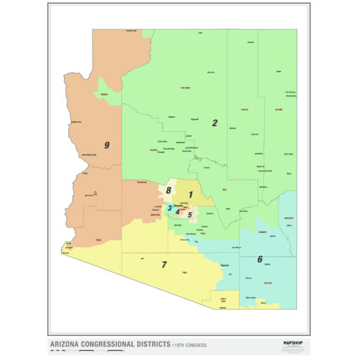Arizona 2024 Congressional Districts Wall Map by MapShop