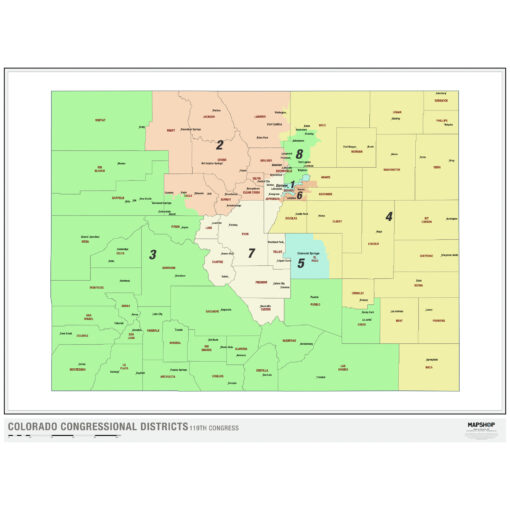 Colorado 2024 Congressional Districts Wall Map by MapShop