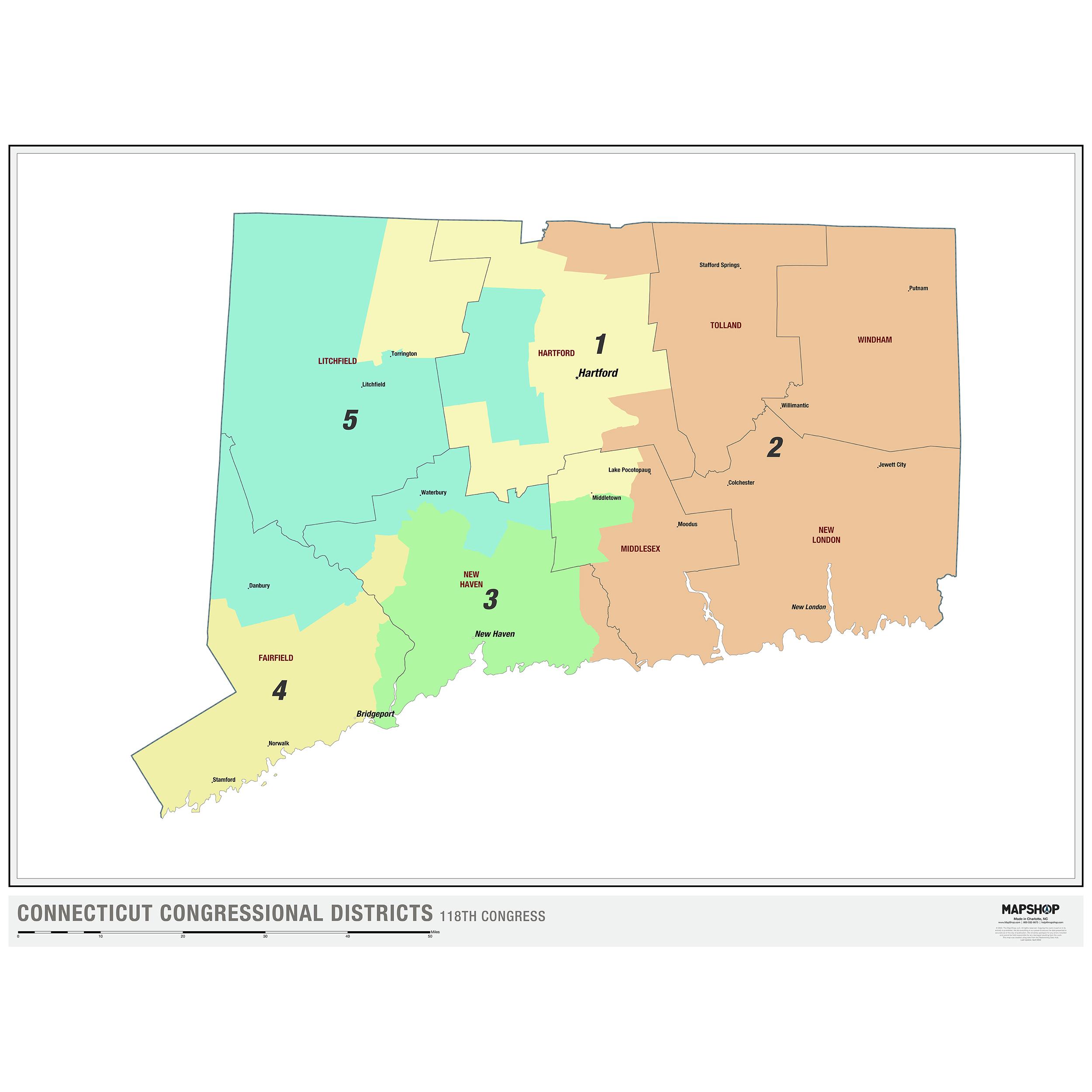Connecticut Congressional Districts Wall Map By Mapshop The Map Shop ...