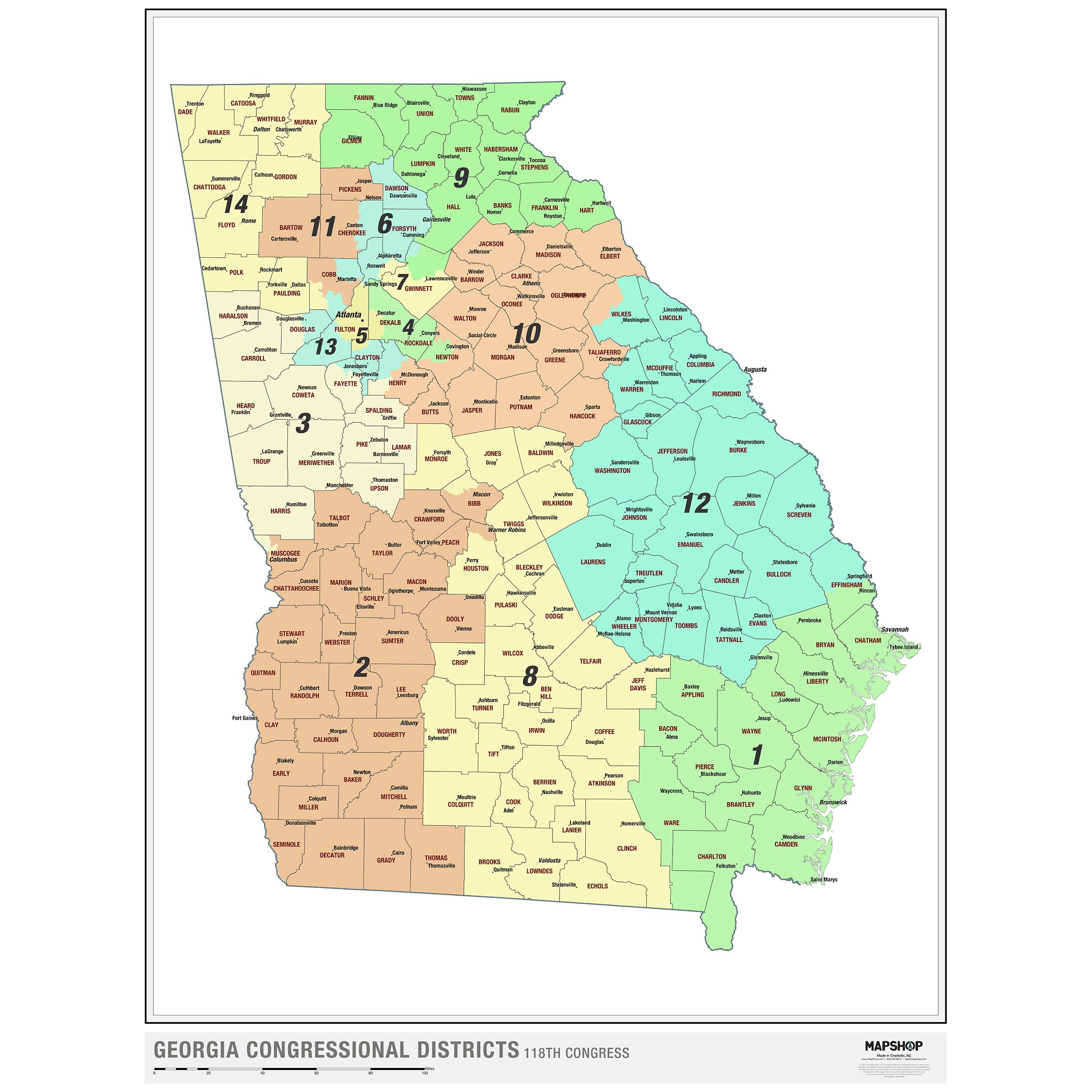 Georgia 2022 Congressional Districts Wall Map by MapShop - The Map Shop