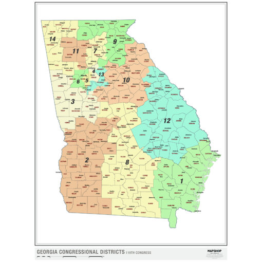 Georgia 2024 Congressional Districts Wall Map by MapShop