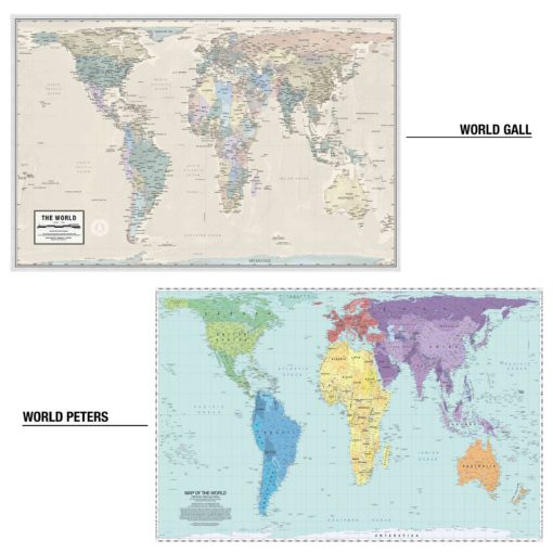 World Gall Orthographic Projection Classroom Pull Down Map w/ Backboard by South of Kings - Image 2