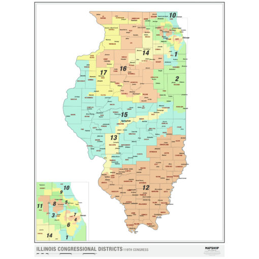 Illinois 2024 Congressional Districts Wall Map by MapShop