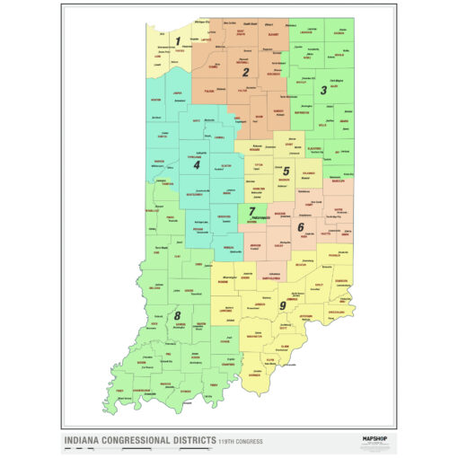 Indiana 2024 Congressional Districts Wall Map by MapShop