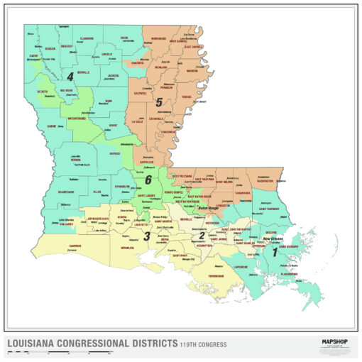 Louisiana 2024 Congressional Districts Wall Map by MapShop