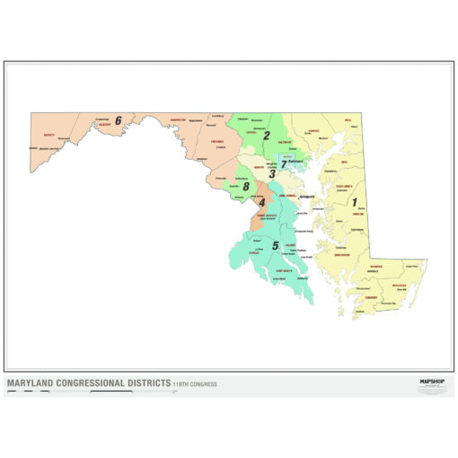 Maryland 2024 Congressional Districts Wall Map by MapShop