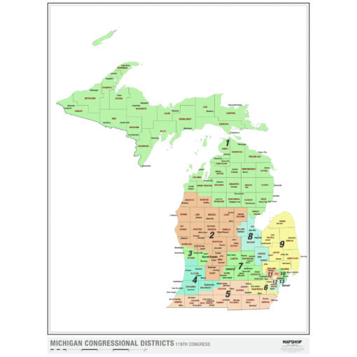 Michigan 2024 Congressional Districts Wall Map by MapShop