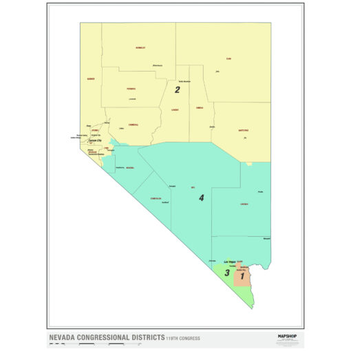 Nevada 2024 Congressional Districts Wall Map by MapShop