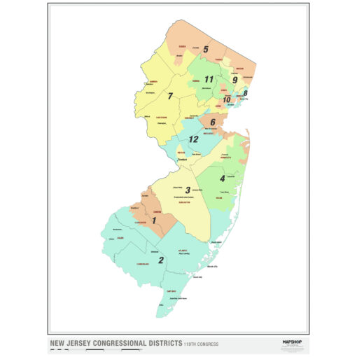 New Jersey 2024 Congressional Districts Wall Map by MapShop