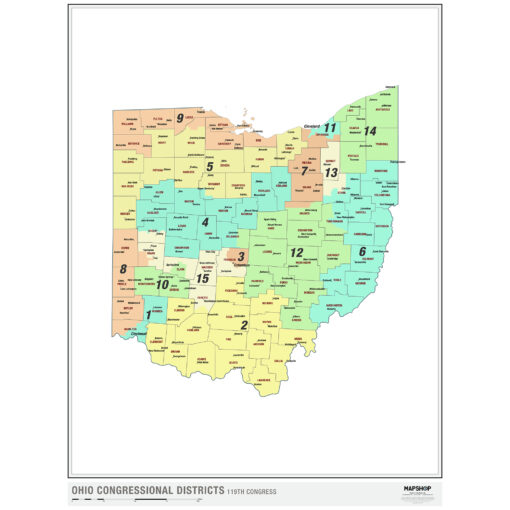 Ohio 2024 Congressional Districts Wall Map by MapShop