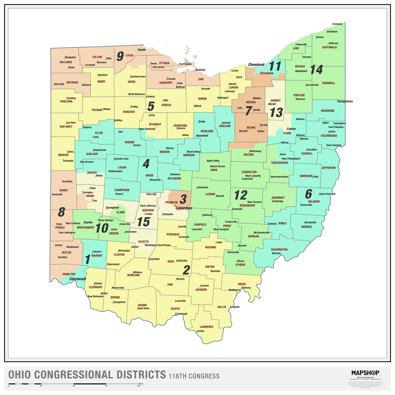 Ohio Congressional Districts Wall Map The Map Shop | Hot Sex Picture