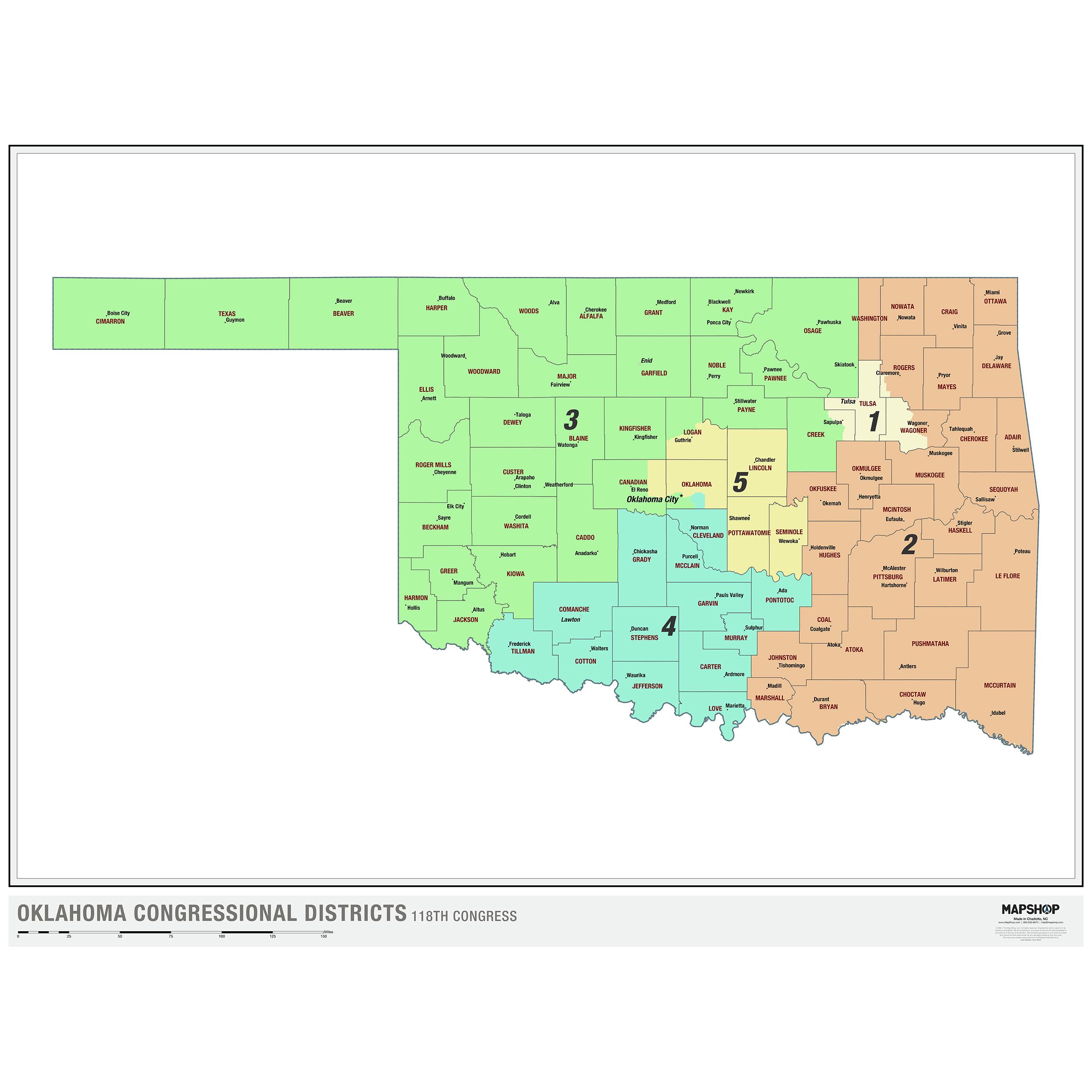 Oklahoma 2022 Congressional Districts Wall Map by The Map Shop
