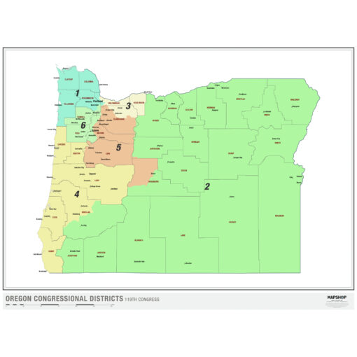 Oregon 2024 Congressional Districts Wall Map by MapShop