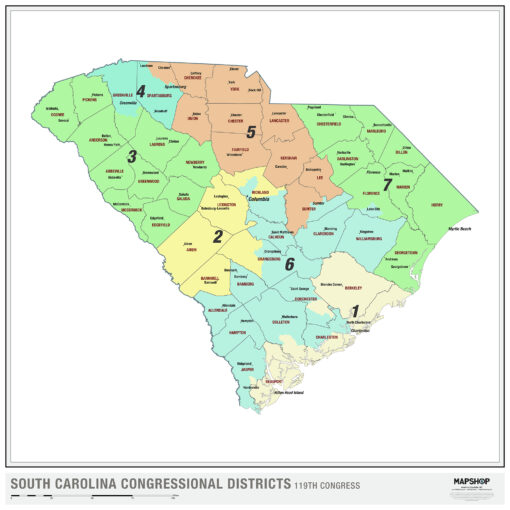 South Carolina 2024 Congressional Districts Wall Map by MapShop