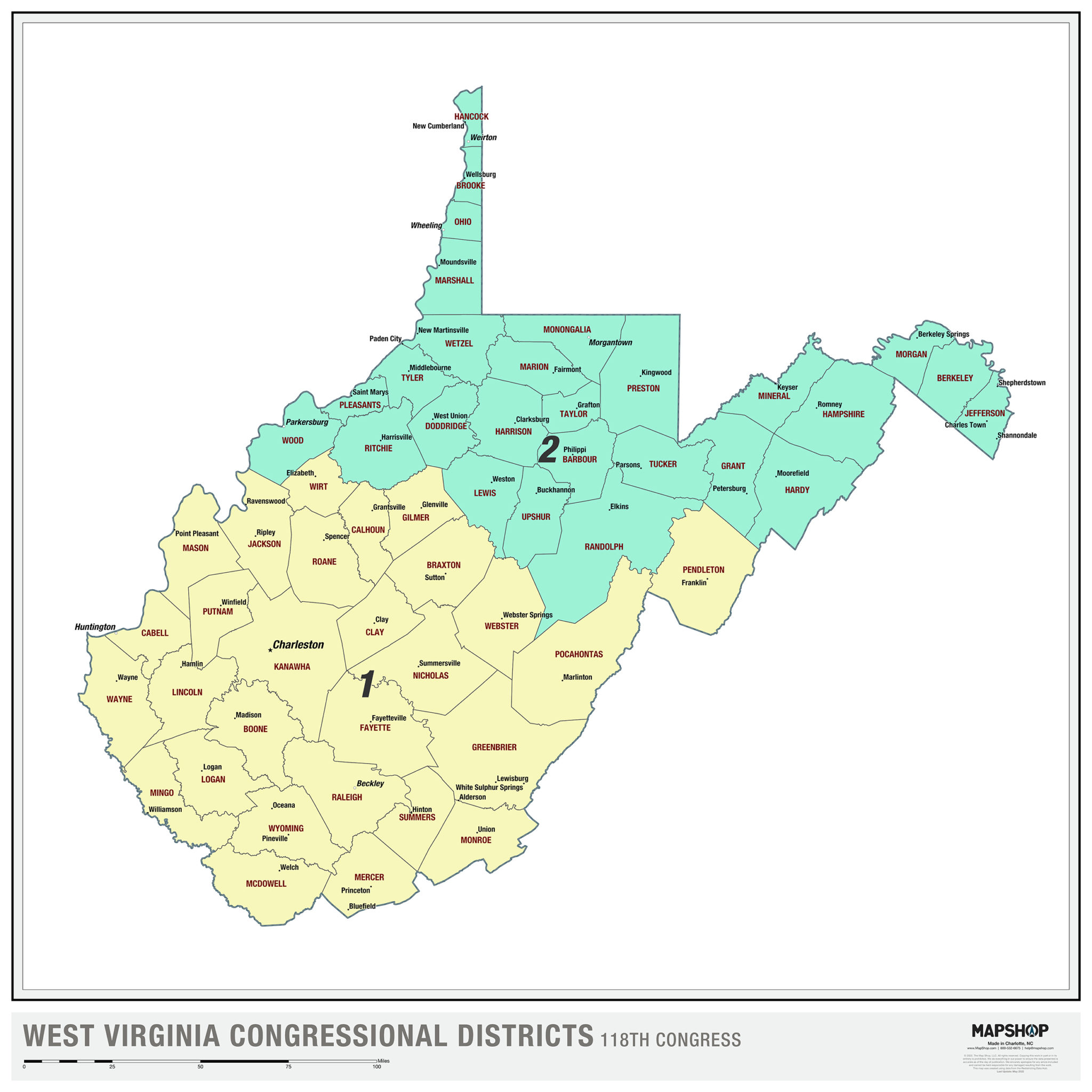West Virginia 2022 Congressional Districts Wall Map by The
