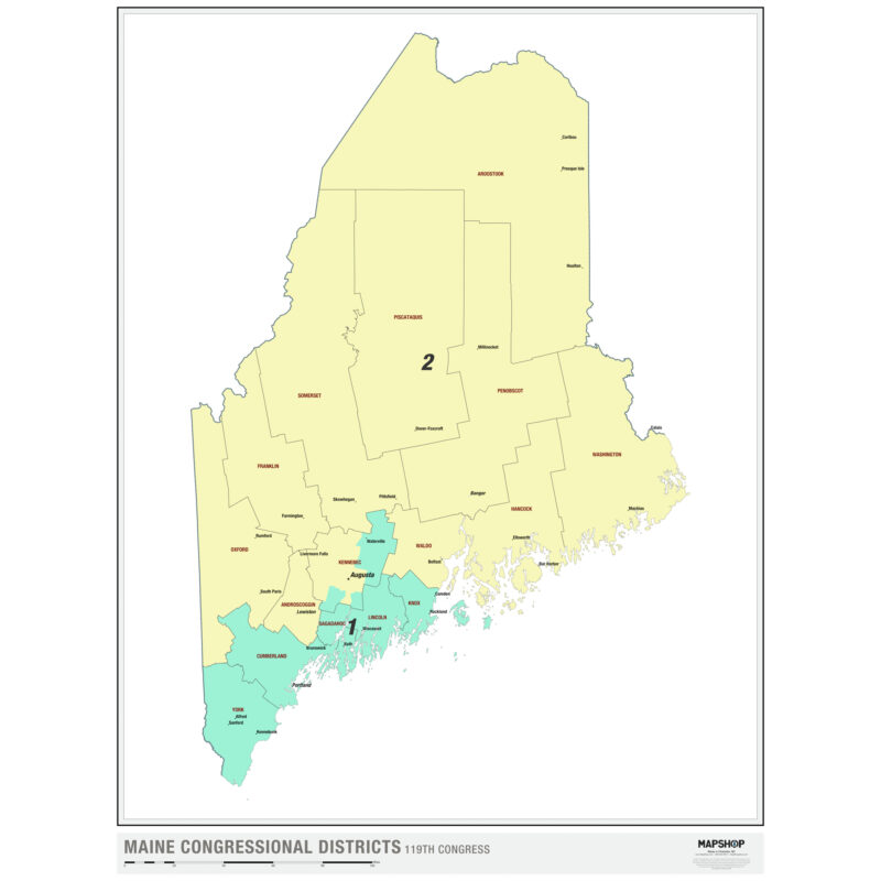 Maine 2024 Congressional Districts Wall Map by The Map Shop