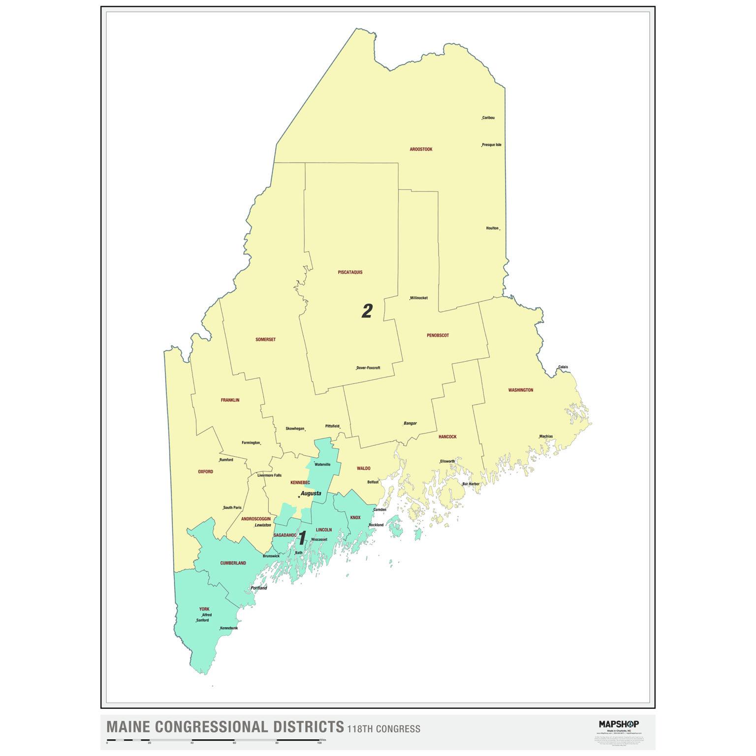 Maine 2022 Congressional Districts Wall Map by The Map Shop