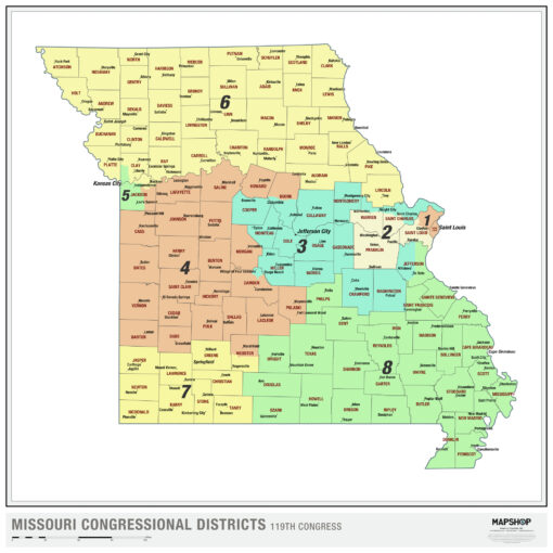 Missouri 2024 Congressional Districts Wall Map by MapShop