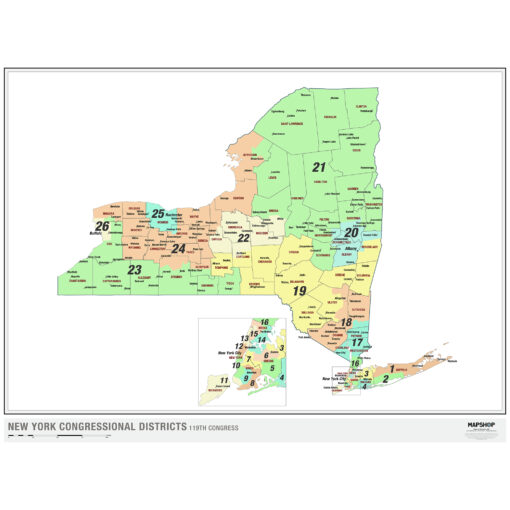 New York 2024 Congressional Districts Wall Map by MapShop