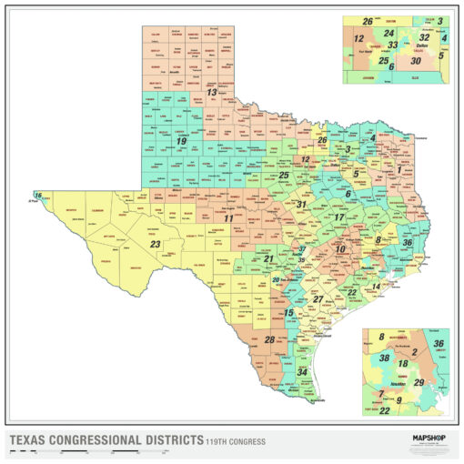 Texas 2024 Congressional Districts Wall Map by MapShop