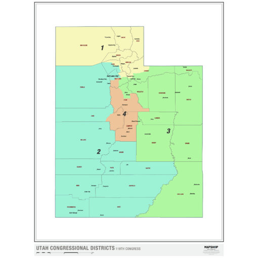 Utah 2024 Congressional Districts Wall Map by MapShop