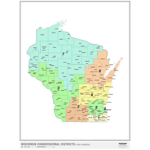 Wisconsin 2024 Congressional Districts Wall Map by MapShop